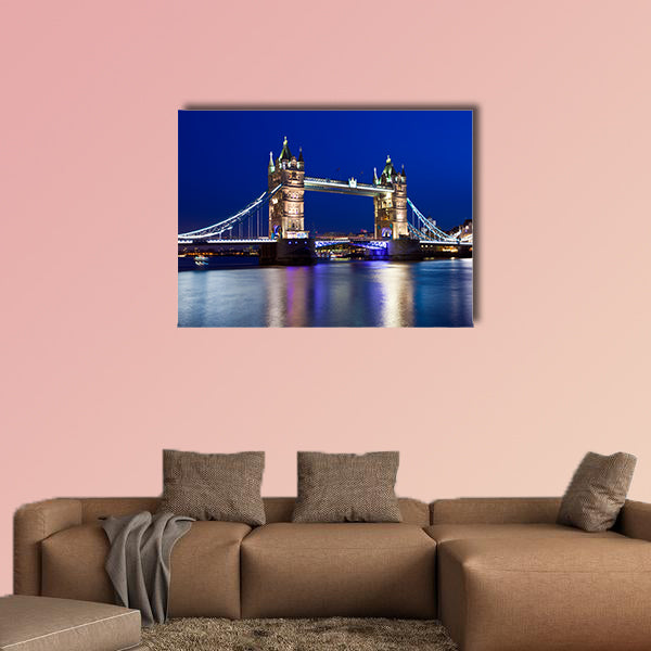 A beautiful view of Tower Bridge in London at night Multi panel canvas wall art