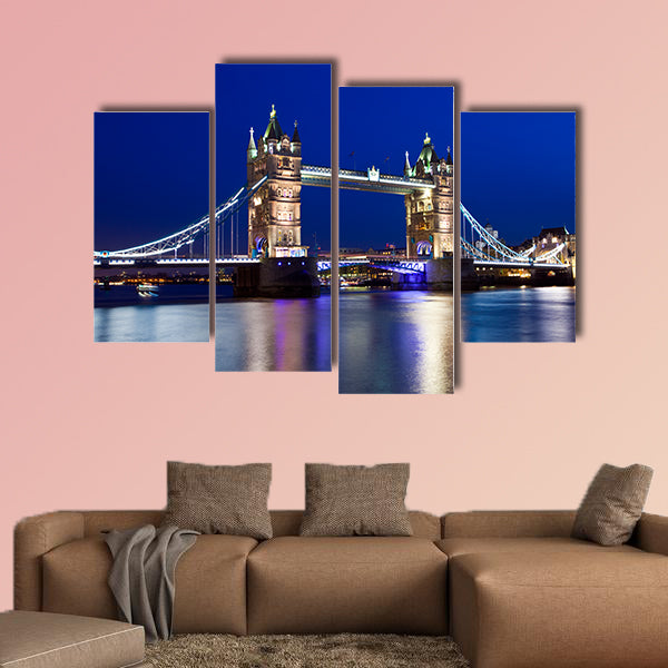 A beautiful view of Tower Bridge in London at night Multi panel canvas wall art