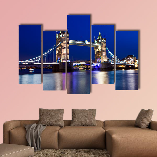 A beautiful view of Tower Bridge in London at night Multi panel canvas wall art