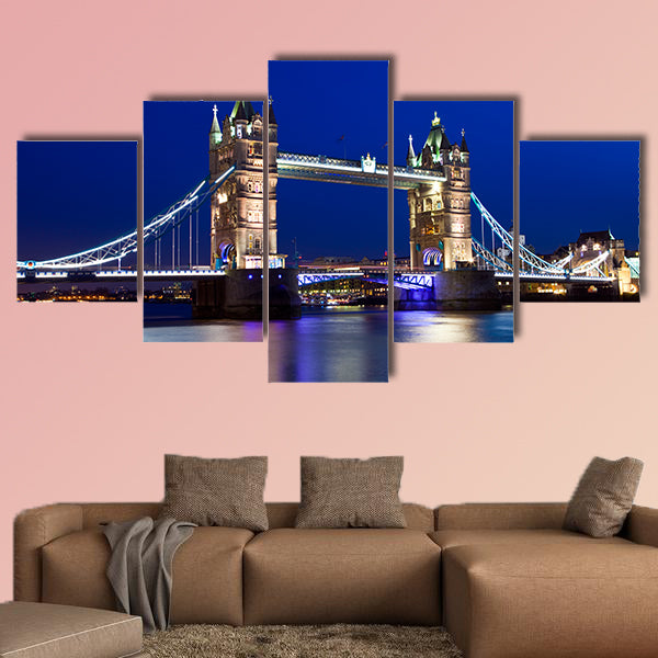 A beautiful view of Tower Bridge in London at night Multi panel canvas wall art