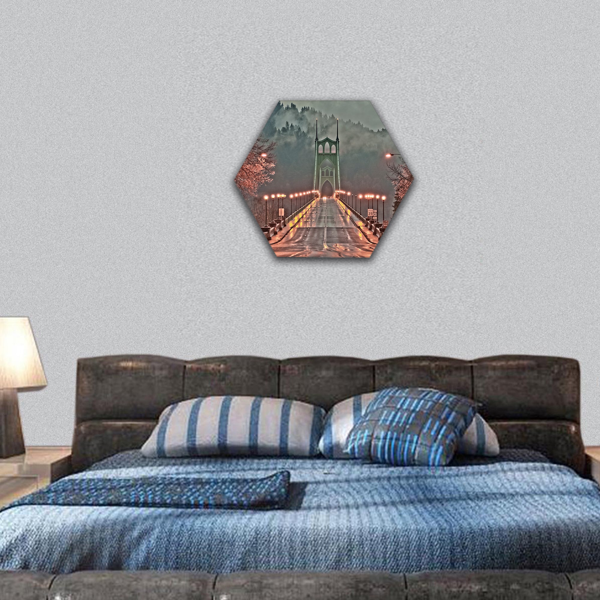 St. Johns Bridge, Portland Oregon hexagonal canvas wall art