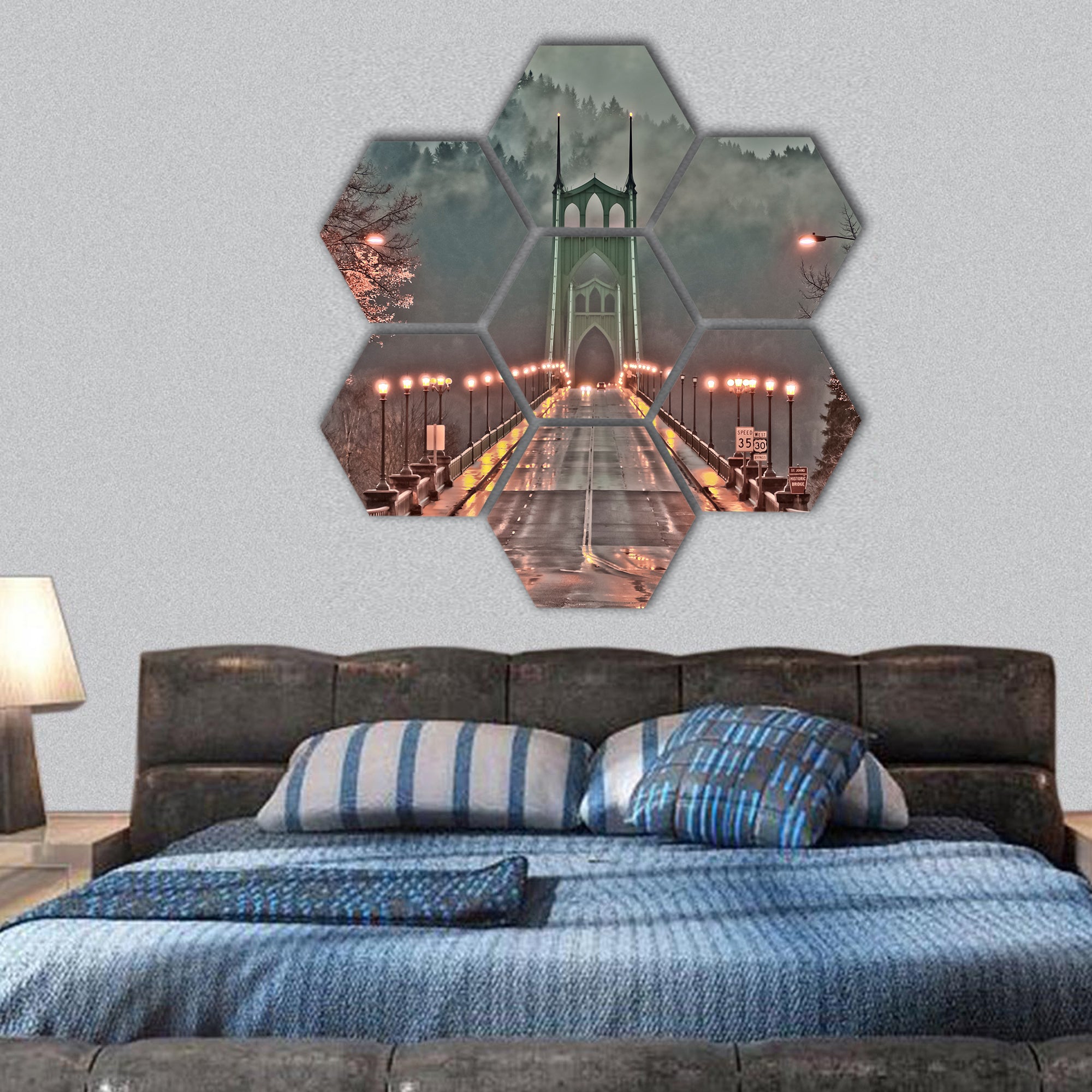 St. Johns Bridge, Portland Oregon hexagonal canvas wall art