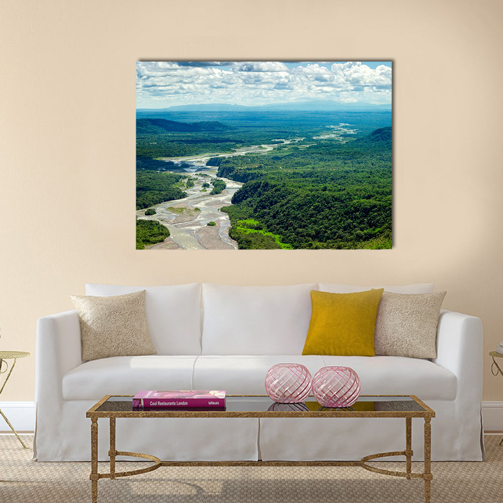 Aerial shot from low altitude full size helicopter of Pastaza river basin Multi Panel Canvas Wall Art