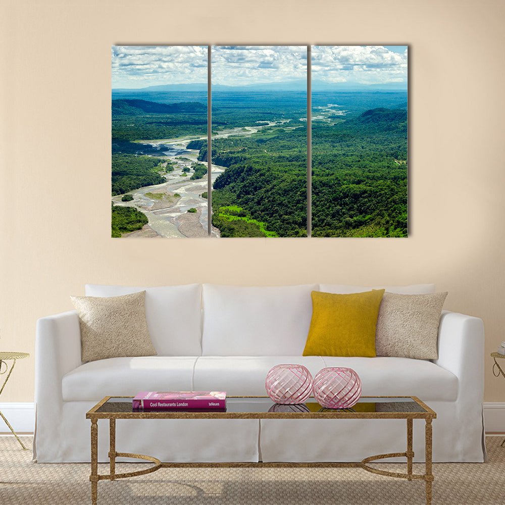 Aerial shot from low altitude full size helicopter of Pastaza river basin Multi Panel Canvas Wall Art