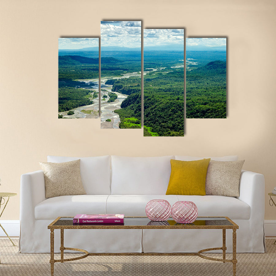 Aerial shot from low altitude full size helicopter of Pastaza river basin Multi Panel Canvas Wall Art