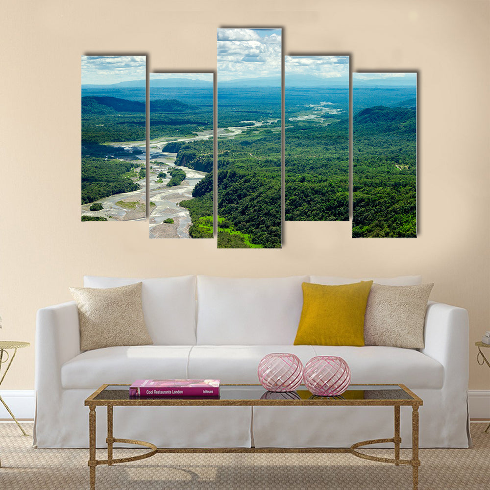 Aerial shot from low altitude full size helicopter of Pastaza river basin Multi Panel Canvas Wall Art