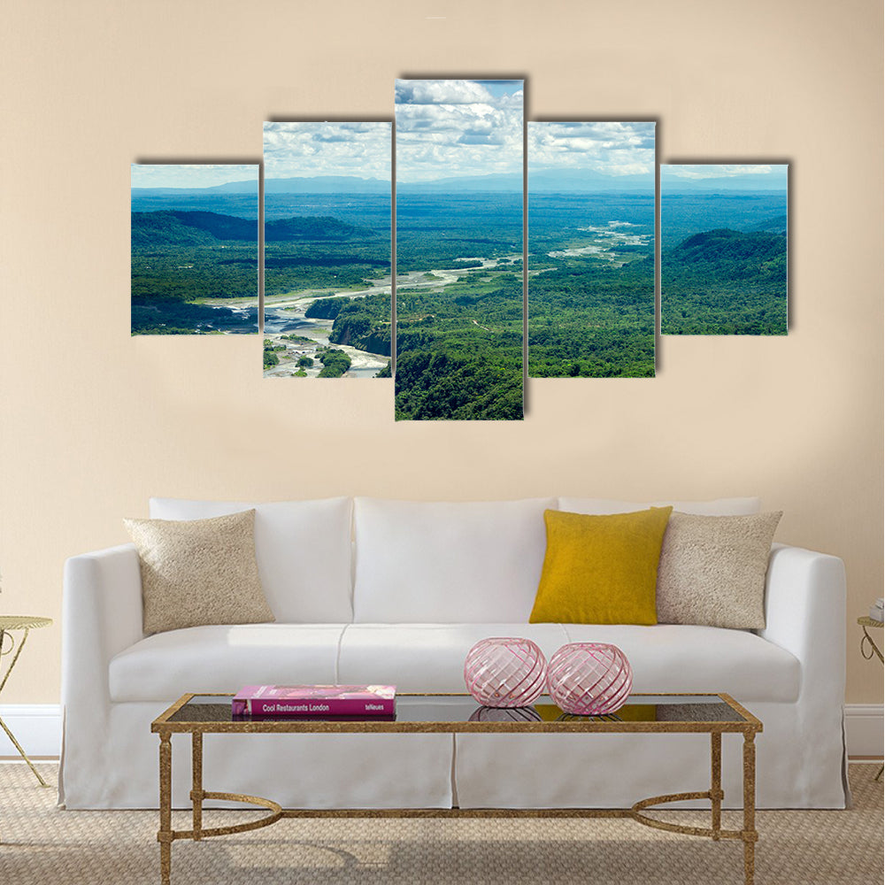 Aerial shot from low altitude full size helicopter of Pastaza river basin Multi Panel Canvas Wall Art