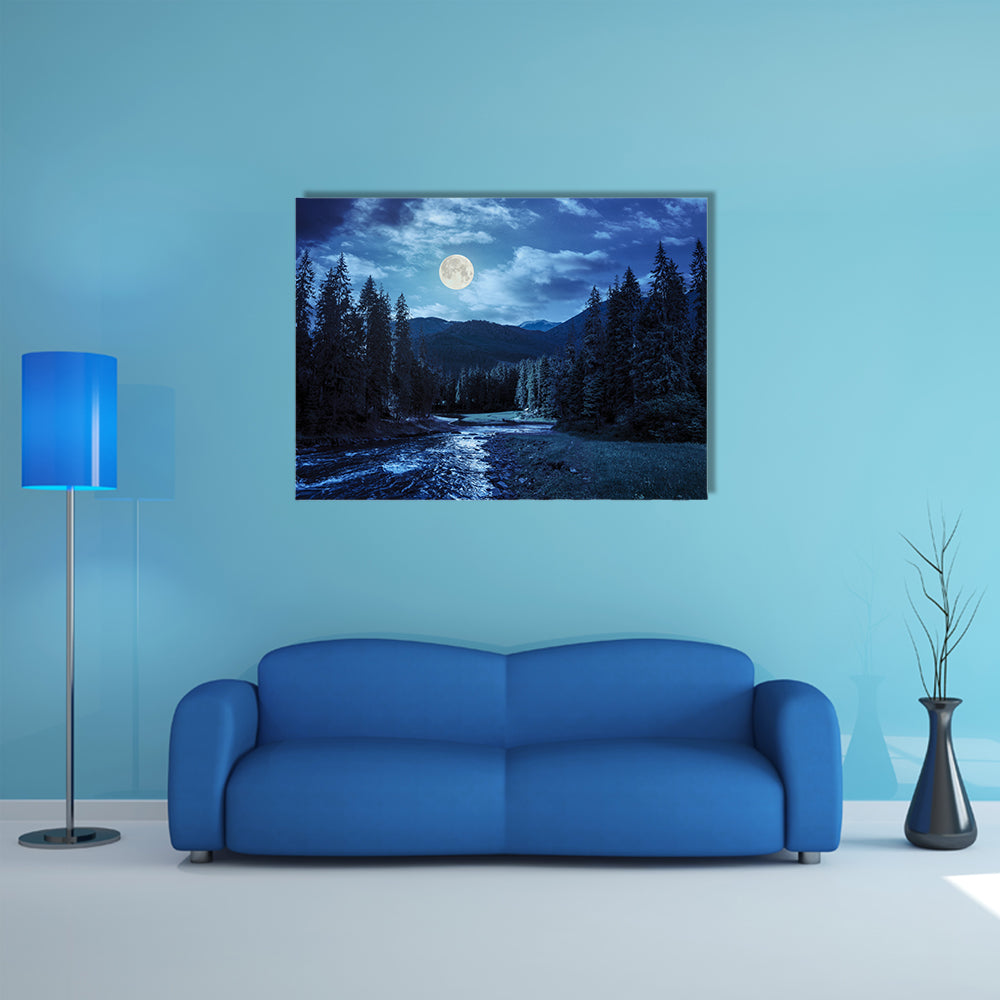 A Collage Landscape With Pine Trees In Mountains And A River Multi Panel Canvas Wall Art