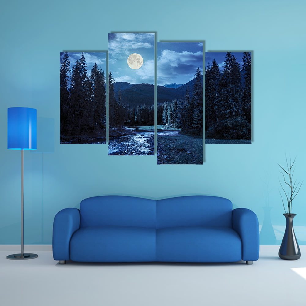 A Collage Landscape With Pine Trees In Mountains And A River Multi Panel Canvas Wall Art