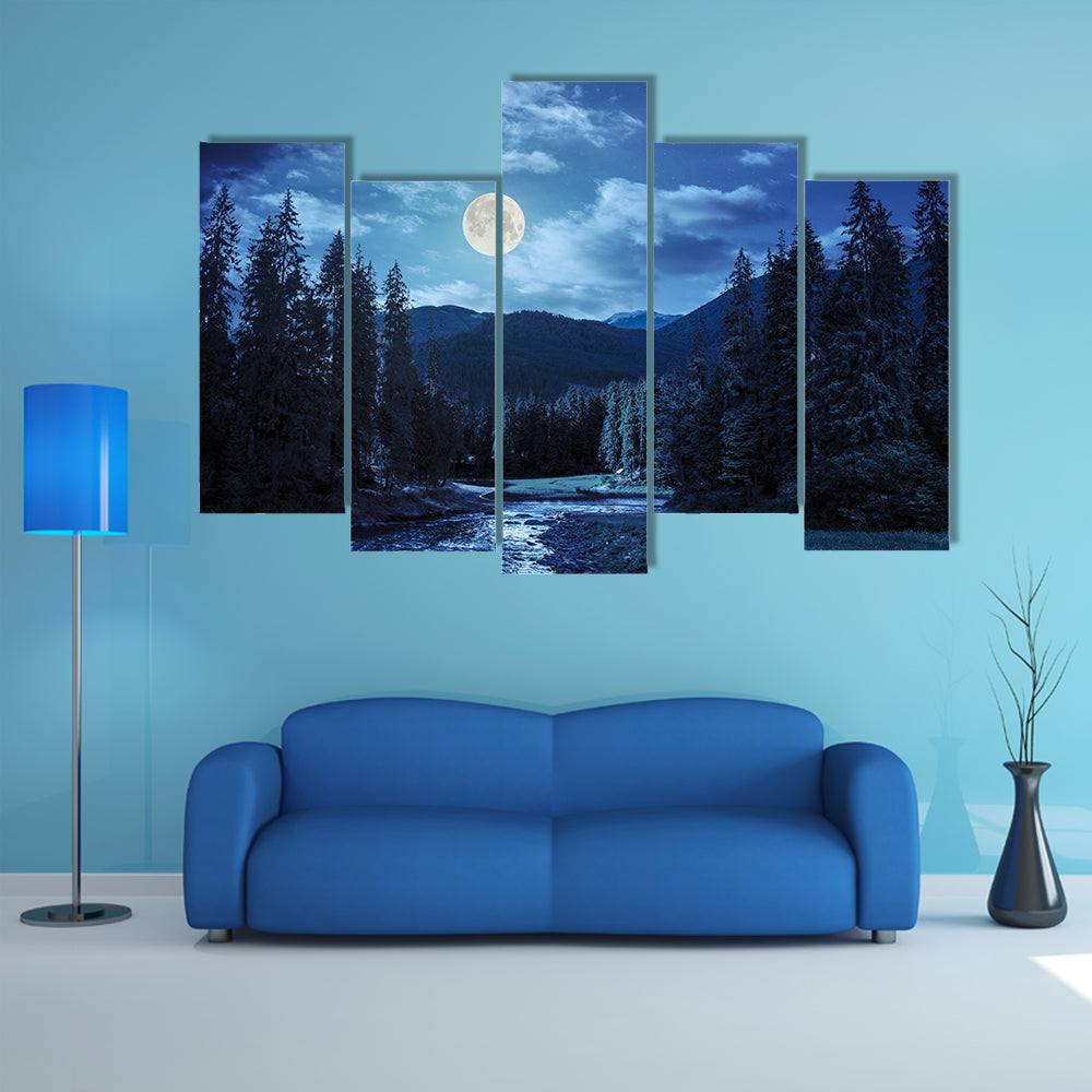 A Collage Landscape With Pine Trees In Mountains And A River Multi Panel Canvas Wall Art