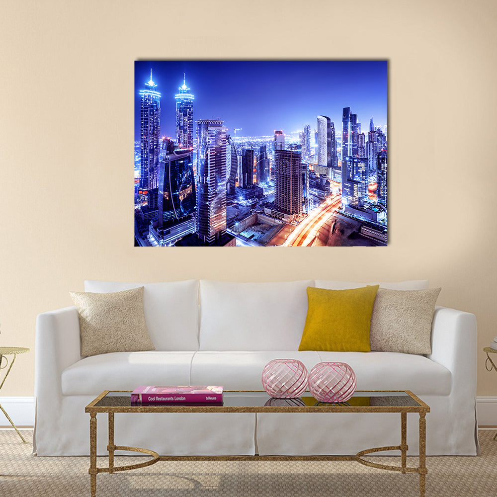 Dubai downtown night scene, UAE multi panel canvas wall art