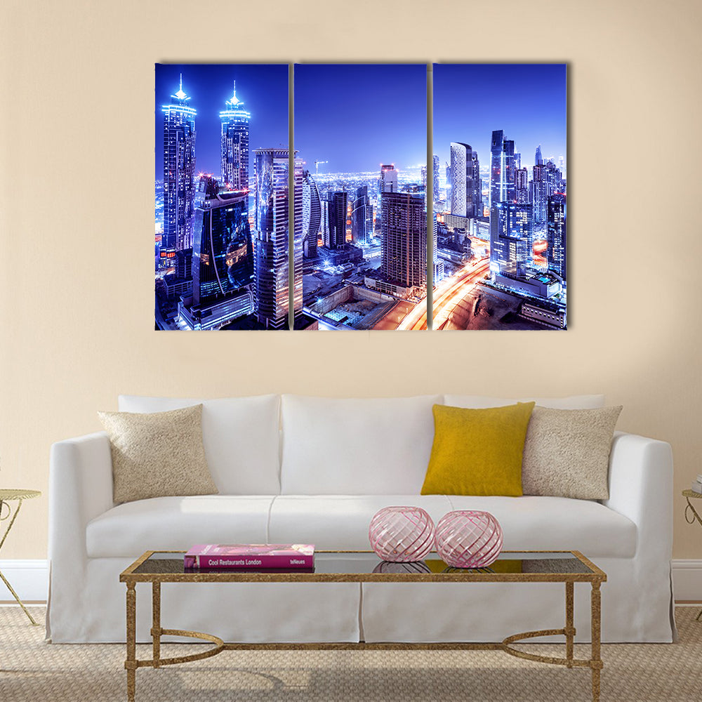 Dubai downtown night scene, UAE multi panel canvas wall art