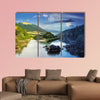 Day and night collage Mountain River with stones and grass multi panel canvas wall art