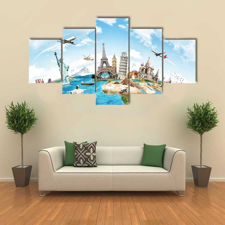 Travel the world monument concept Multi panel canvas wall art
