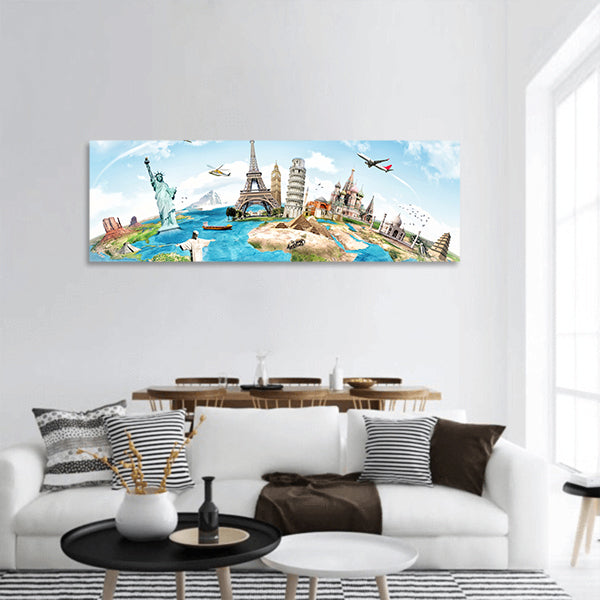 Travel the world monument concept panoramic canvas wall art