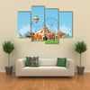 Vector Illustration of Circus Tent Trade Fair Complex in the Meadow Multi panel Canvas Wall Art