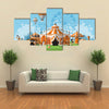 Vector Illustration of Circus Tent Trade Fair Complex in the Meadow Multi panel Canvas Wall Art