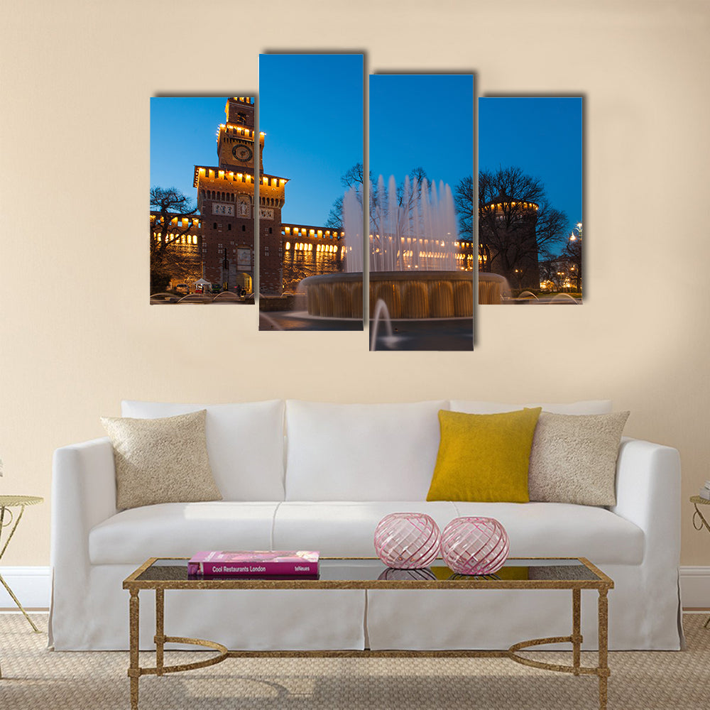 Beautiful Sforzesco Castle by night in Milan, Italy multi panel canvas wall art