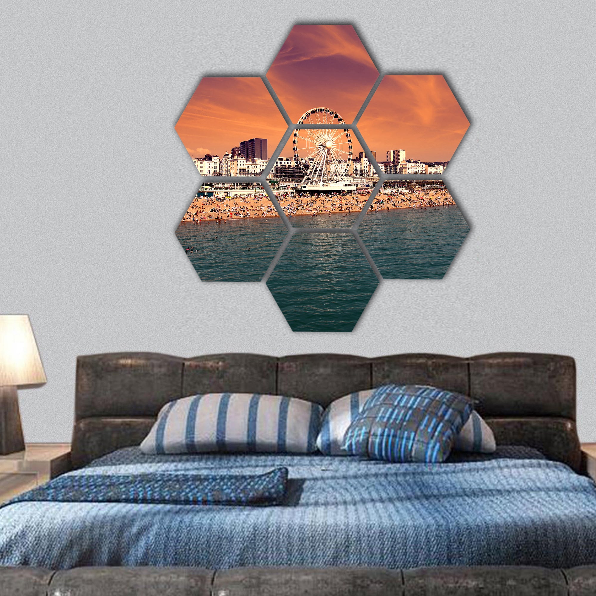 The towering Brighton Wheel on the seafront hexagonal canvas wall art