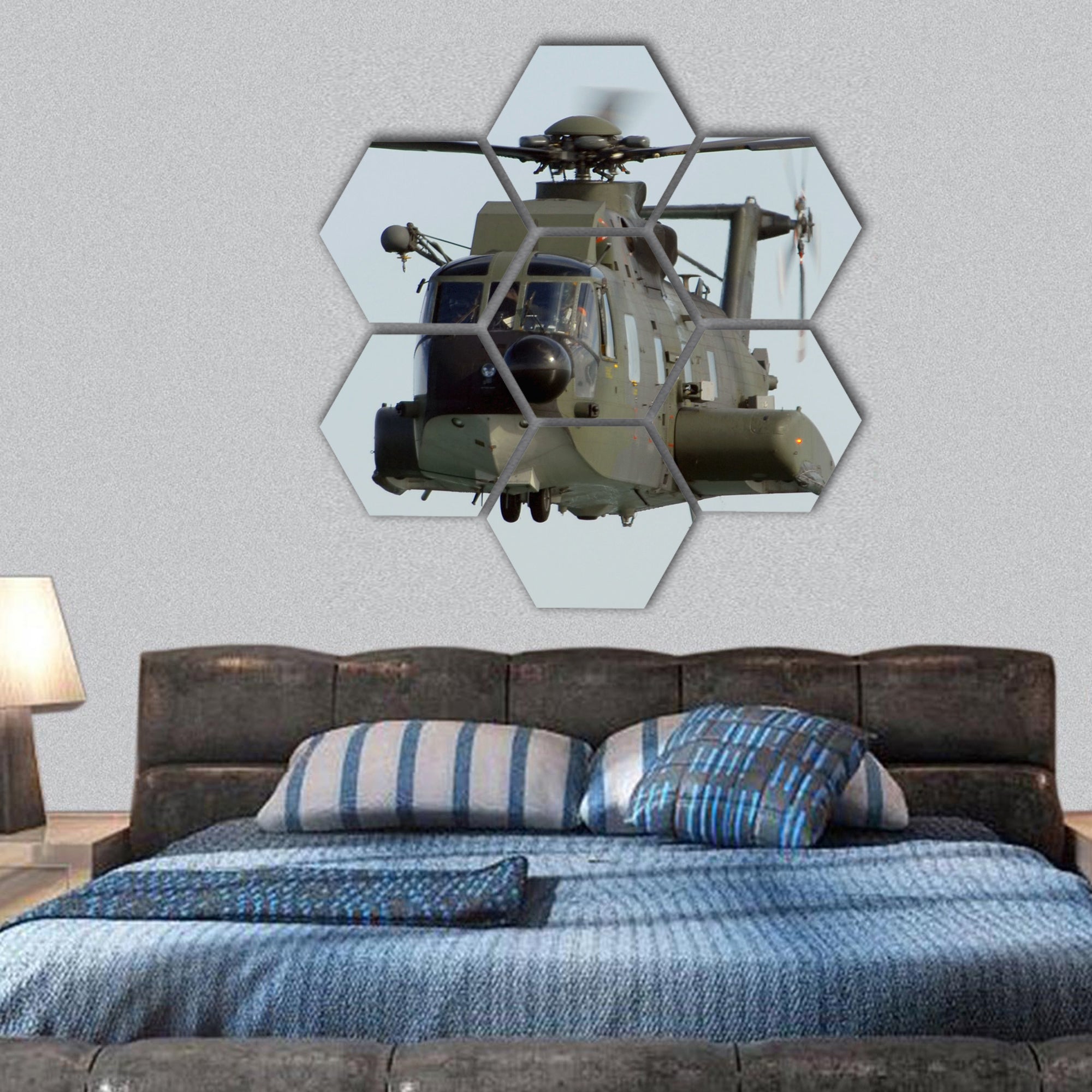 HH-3f Helicopter hexagonal canvas wall art