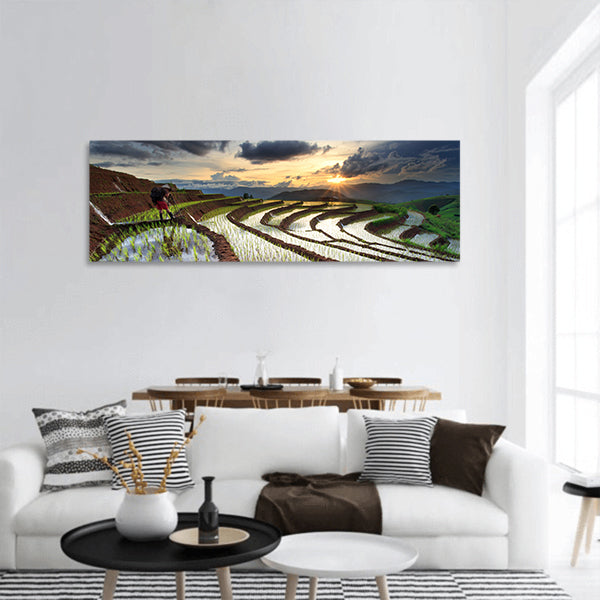 Rice fields on terraced at Chiang Mai, Thailand panoramic canvas wall art
