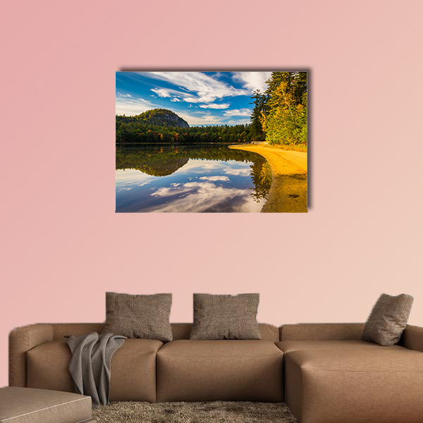 Early fall color and reflections at Echo Lake in Echo Lake State Park, New Hampshire Multi panel canvas wall art