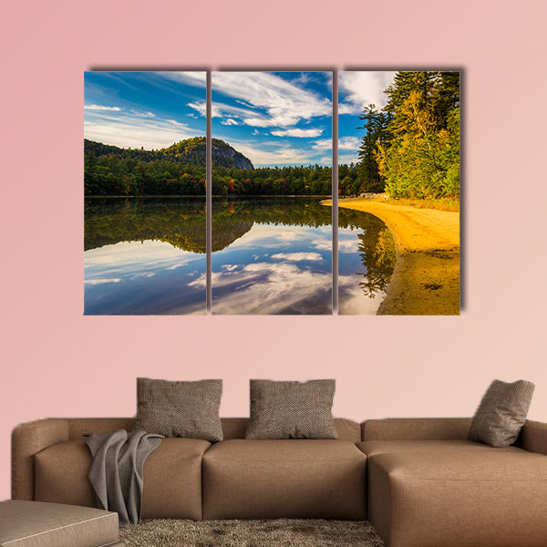 Early fall color and reflections at Echo Lake in Echo Lake State Park, New Hampshire Multi panel canvas wall art