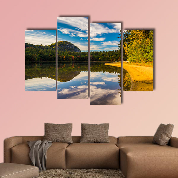 Early fall color and reflections at Echo Lake in Echo Lake State Park, New Hampshire Multi panel canvas wall art