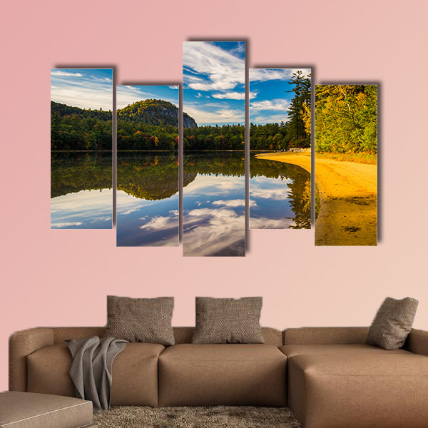Early fall color and reflections at Echo Lake in Echo Lake State Park, New Hampshire Multi panel canvas wall art