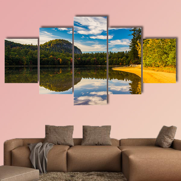 Early fall color and reflections at Echo Lake in Echo Lake State Park, New Hampshire Multi panel canvas wall art