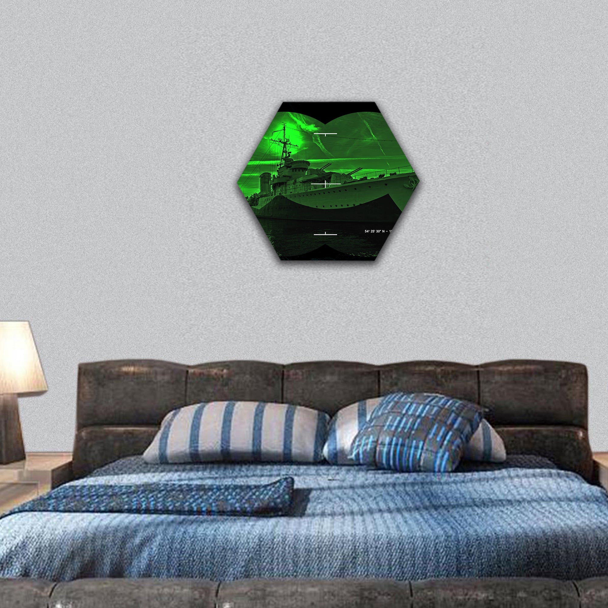 Night vision watching at a warship hexagonal canvas wall art