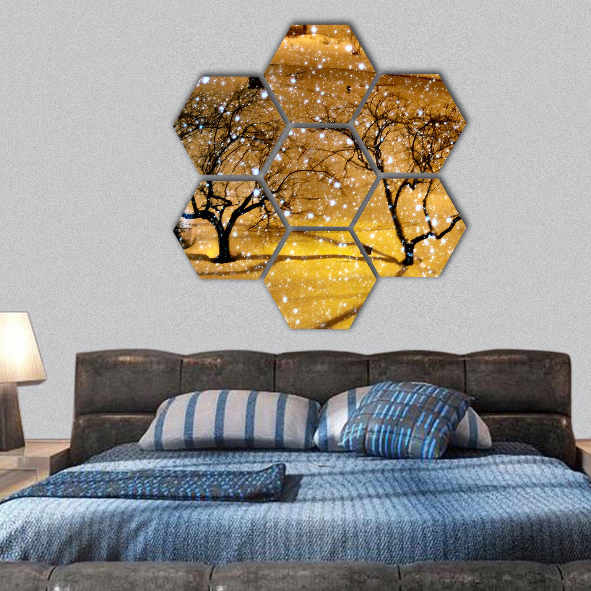 Winter in NYC hexagonal canvas wall art