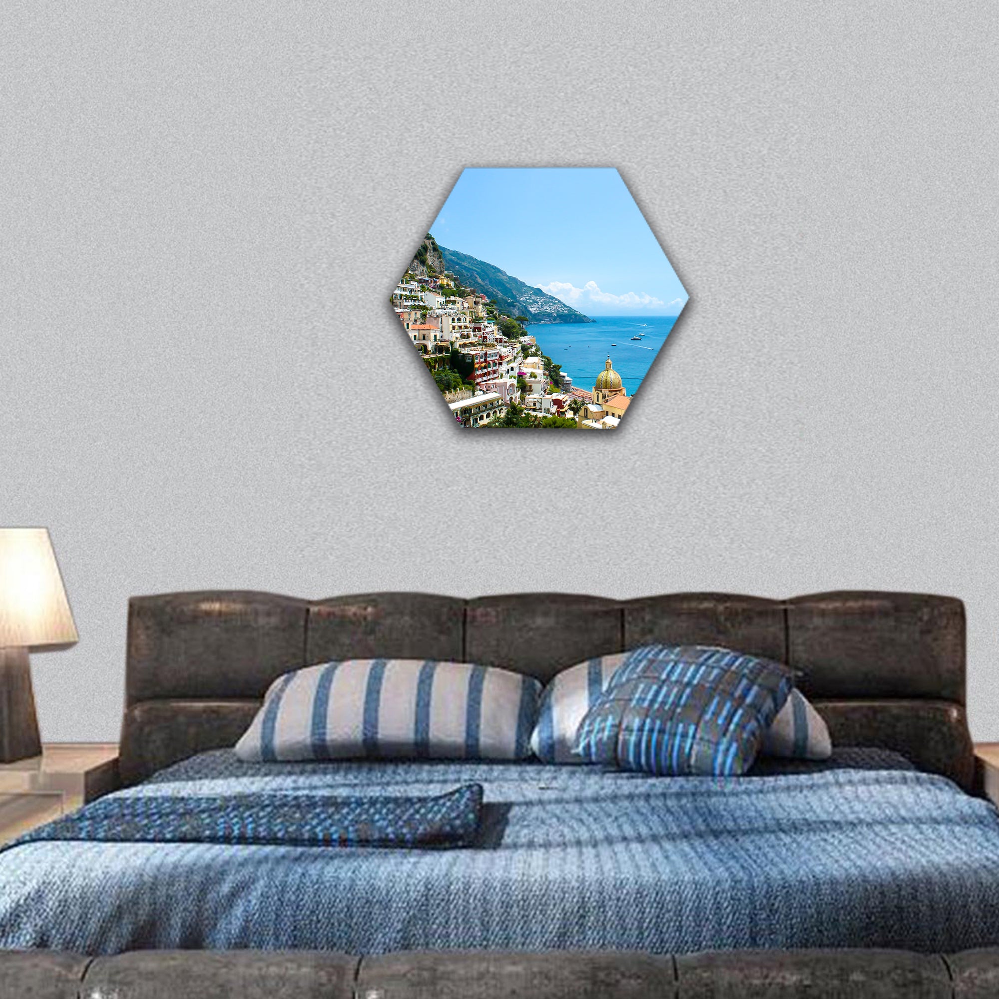 Positano town on the Amalfi coast, Italy  hexagonal canvas wall art