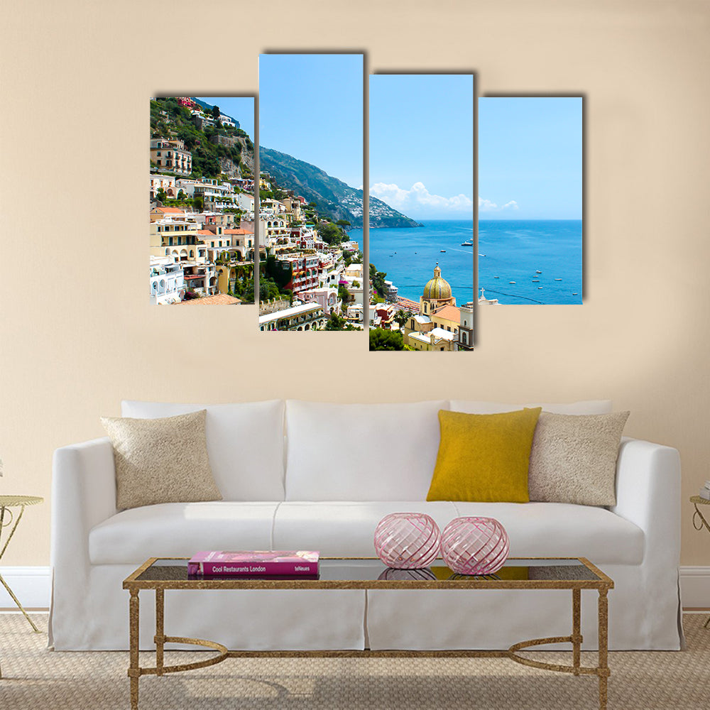 View of Positano town on the Amalfi coast, Italy, Multi Panel Canvas Wall Art