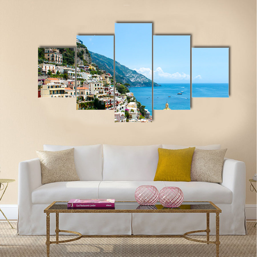 View of Positano town on the Amalfi coast, Italy, Multi Panel Canvas Wall Art