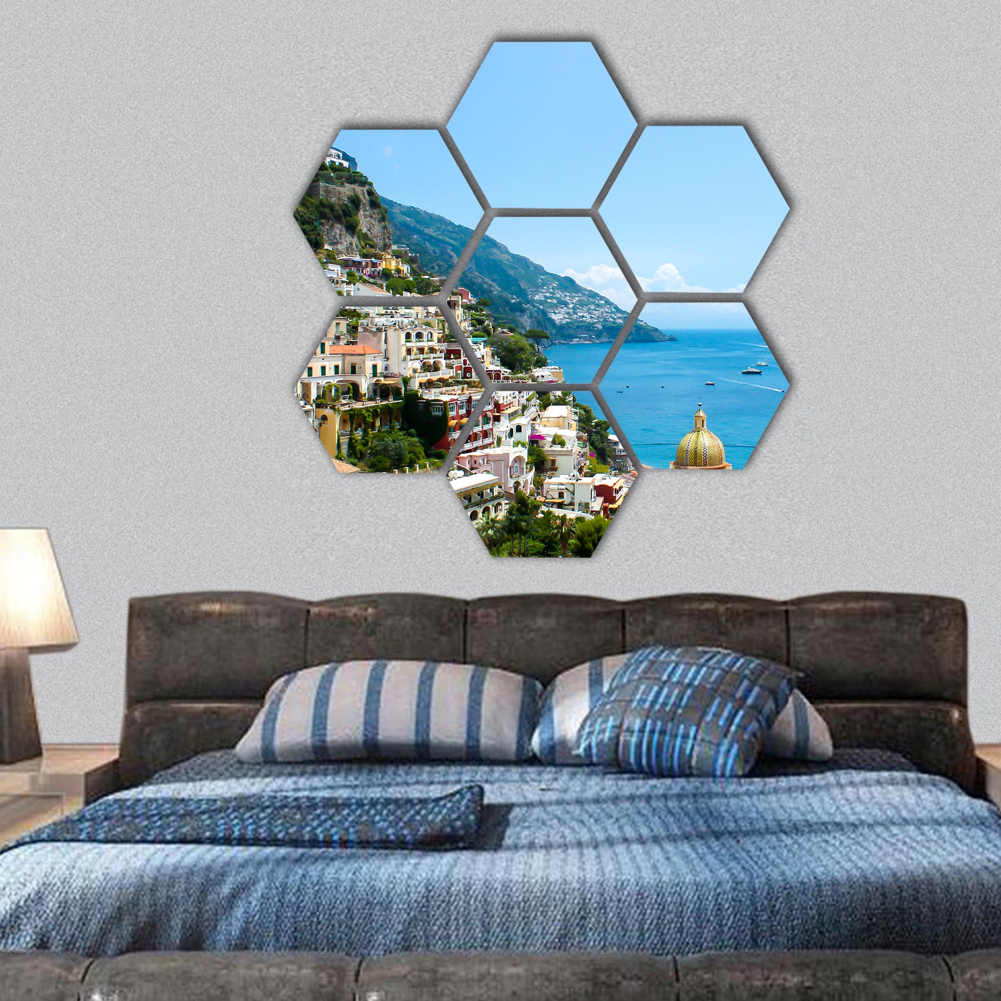 Positano town on the Amalfi coast, Italy  hexagonal canvas wall art