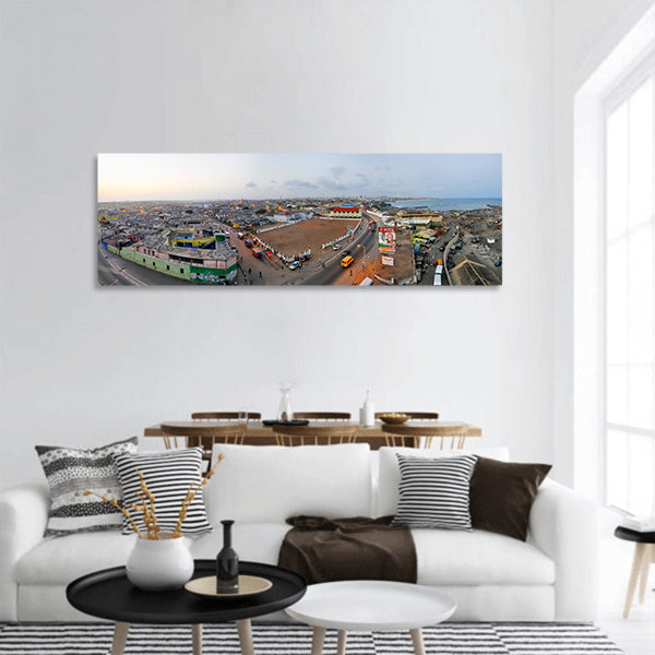 Accra, Ghana in evening from the Jamestown Lighthouse panoramic canvas wall art