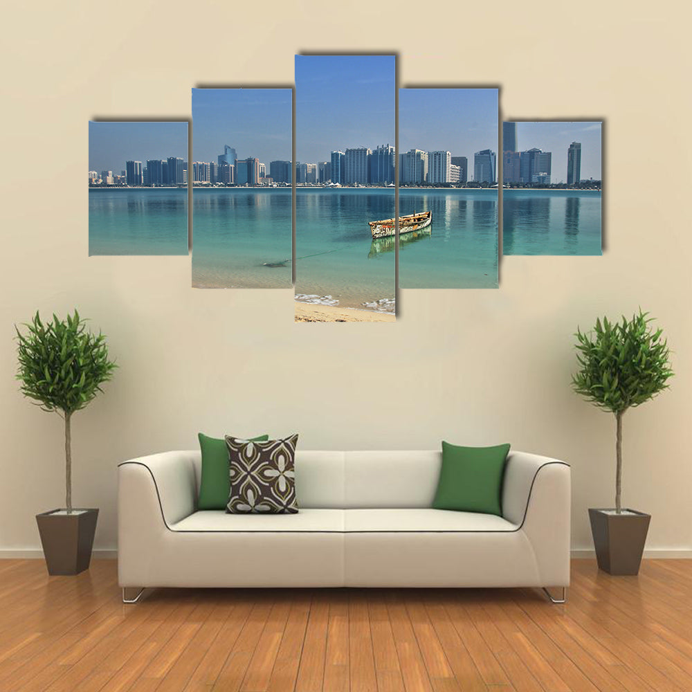 View of skyline and Beach of Abu Dhabi United Arab Emirates Multi panel canvas wall art