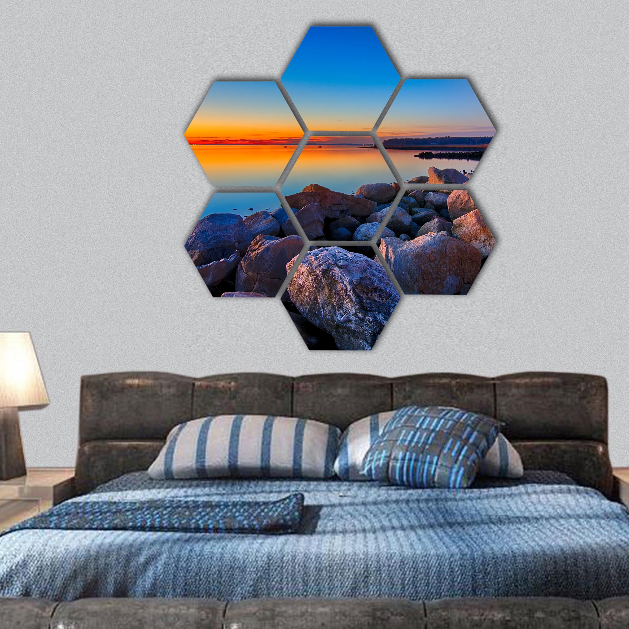 Greenwich Bay Harbor Seaport in Rhode Island hexagonal canvas wall art