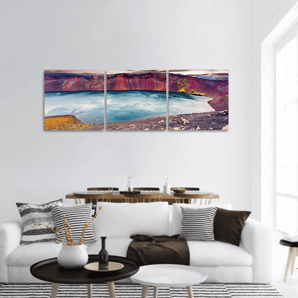 Ljotipollur lake  crater of volcano in Landmannalaugar panoramic canvas wall art