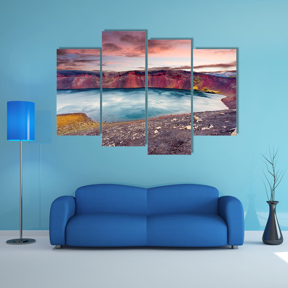 Sunset over Ljotipollur Lake in the crater of volcano canvas wall art