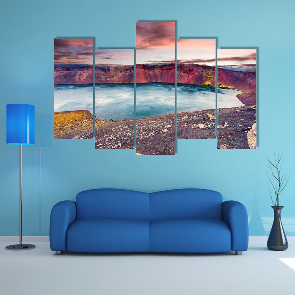 Sunset over Ljotipollur Lake in the crater of volcano canvas wall art