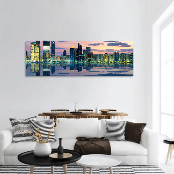 Abu Dhabi Skyline at sunset, United Arab Emirates panoramic canvas wall art