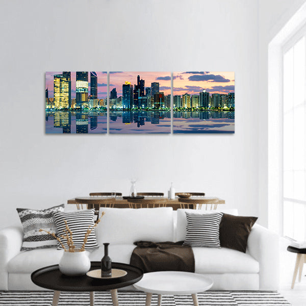 Abu Dhabi Skyline at sunset, United Arab Emirates panoramic canvas wall art