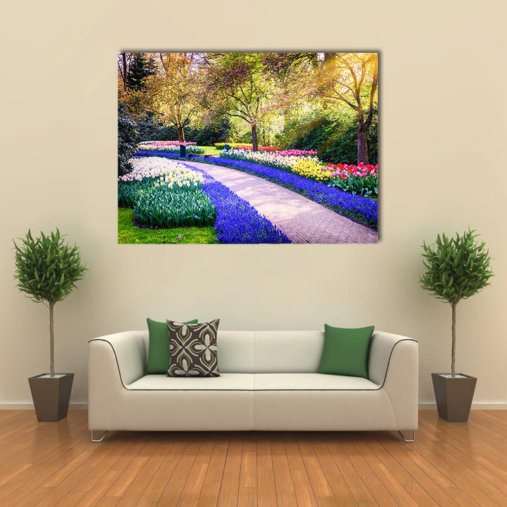Spring landscape with colorful flowers Keukenhof garden, Netherlands multi panel canvas wall art