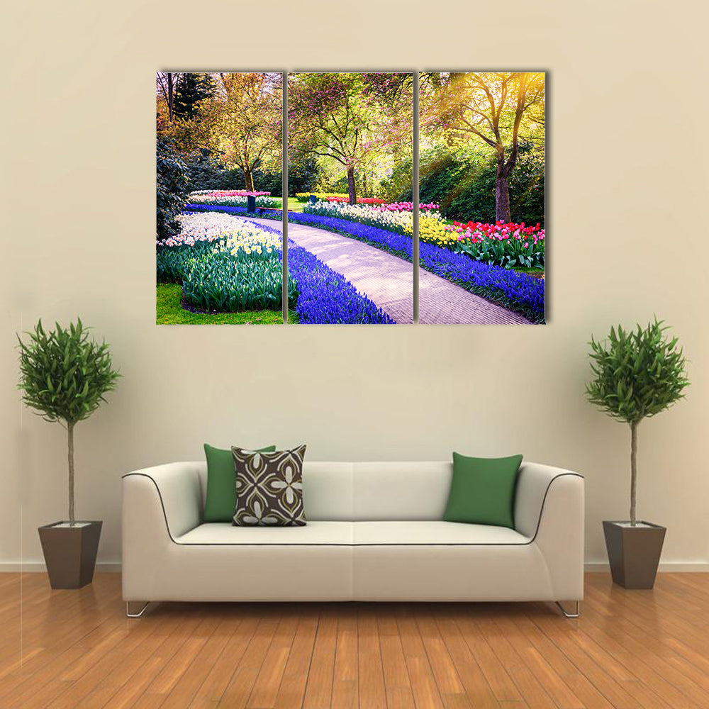 Spring landscape with colorful flowers Keukenhof garden, Netherlands multi panel canvas wall art