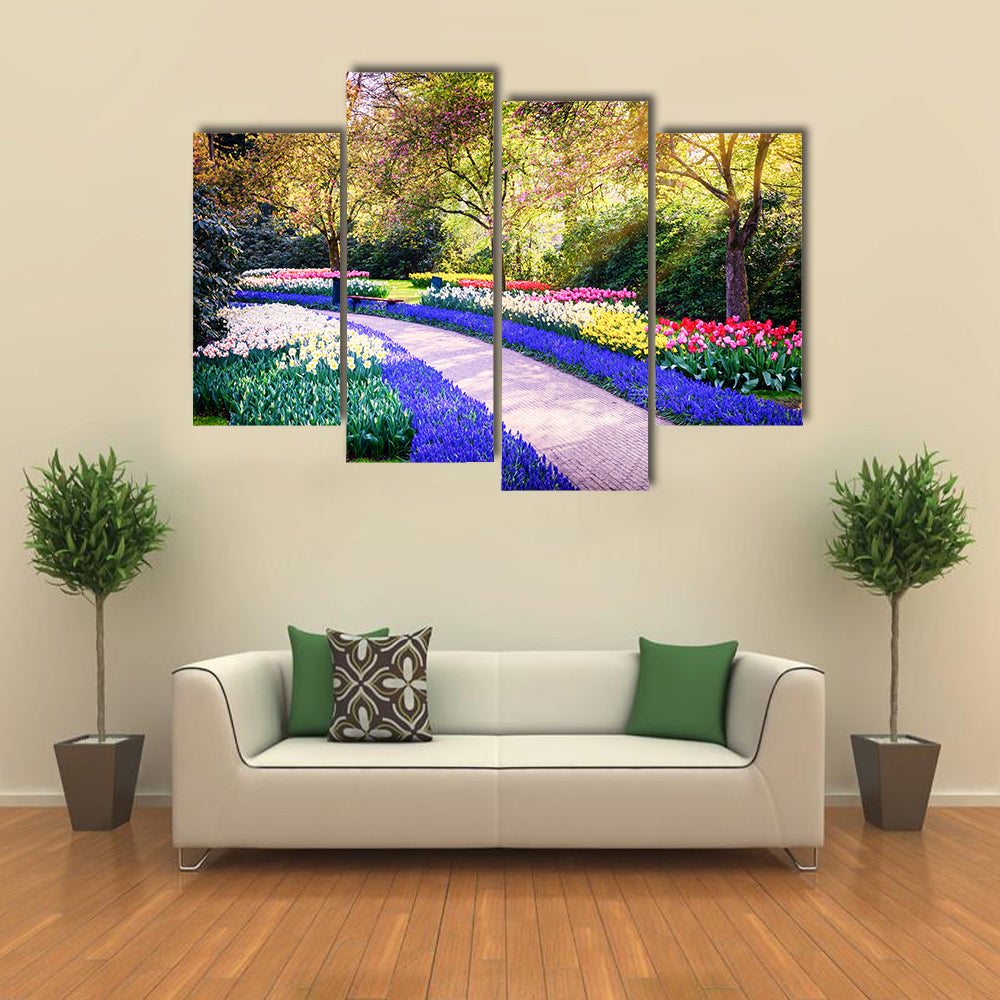 Spring landscape with colorful flowers Keukenhof garden, Netherlands multi panel canvas wall art