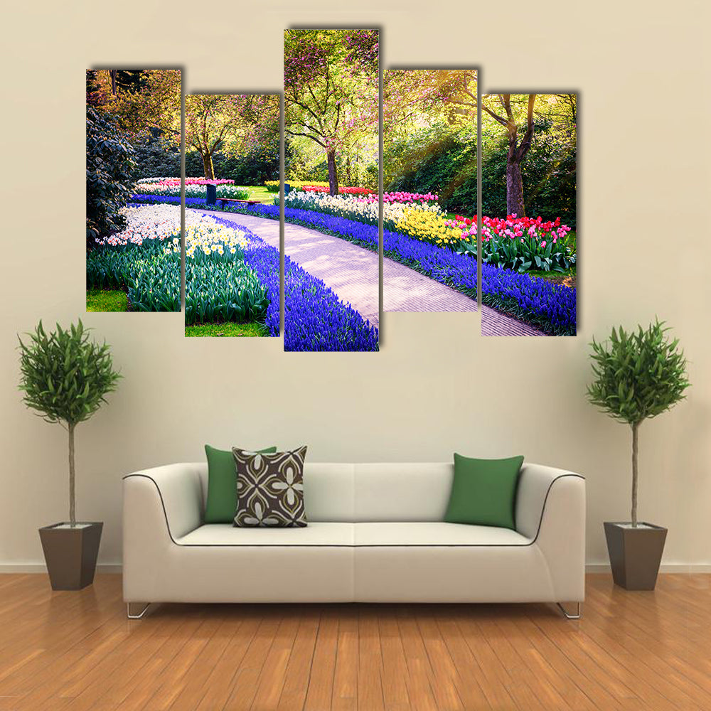Spring landscape with colorful flowers Keukenhof garden, Netherlands multi panel canvas wall art