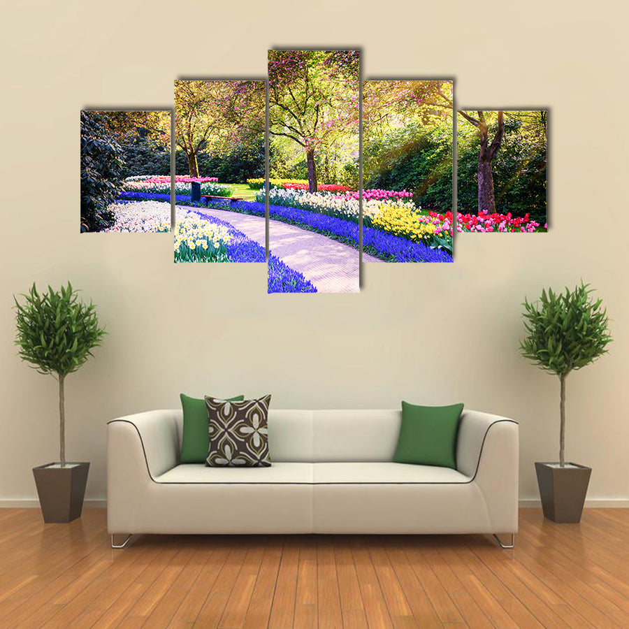Spring landscape with colorful flowers Keukenhof garden, Netherlands multi panel canvas wall art