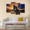 Young man riding big bike motorcycle on asphalt highways road Multi panel canvas wall art